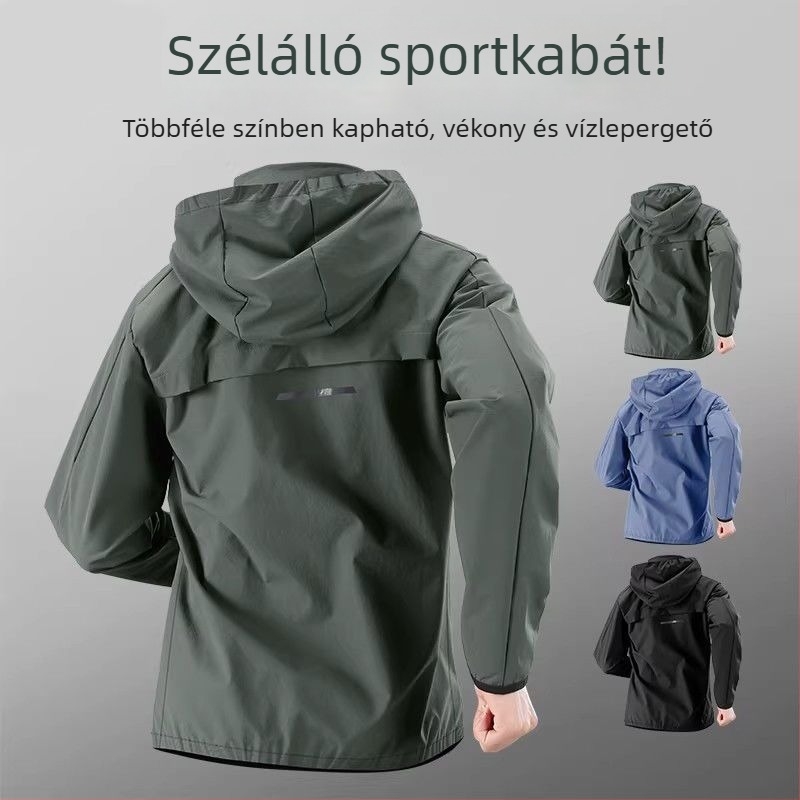 Férfi tavaszi vékony szélálló hosszú ujjú sportos kabát futáshoz, túrázáshoz és szabadtéri kerékpározáshoz