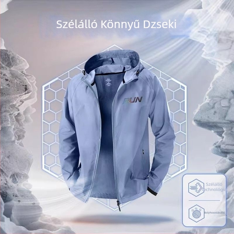 Férfiaknak szélvédő kapucnis sportkabát, könnyű, gyorsan száradó poliészterből