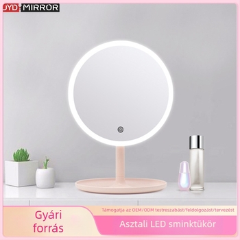 Személyre szabott LED asztali sminktükör tárolóval, egyoldalas, USB-töltéses