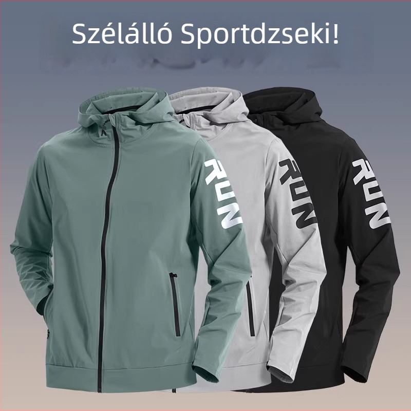 Férfi sportos dzseki gyorsan száradó anyaggal, kültéri futáshoz és kerékpározáshoz, őszi-téli időszakra, szél- és vízálló