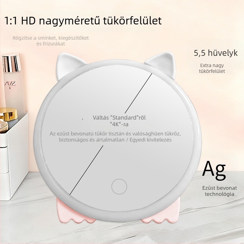 HD kreatív sminktükör, hordozható plastik kozmetikai tükör, karikatúra LED világítású tükör, asztali tükör