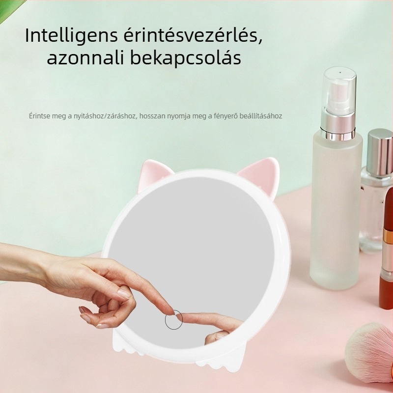 HD kreatív sminktükör, hordozható plastik kozmetikai tükör, karikatúra LED világítású tükör, asztali tükör