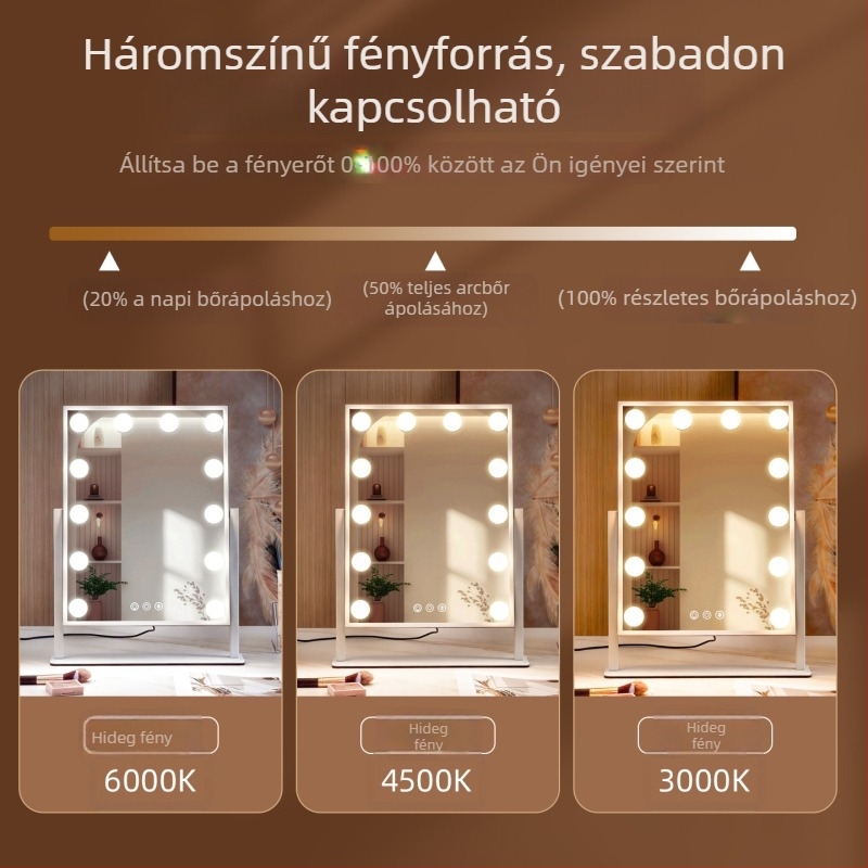 Asztali sminktükör LED világítással, professzionális sminkmestereknek