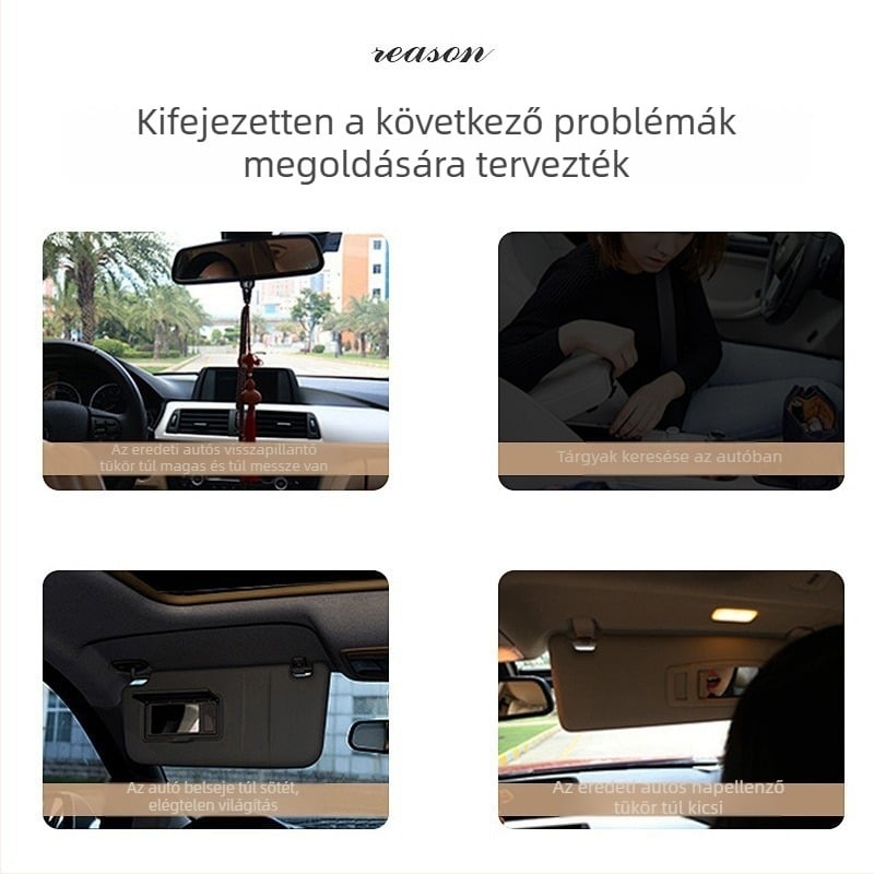 Autó napellenzőjéhez tartozó sminktükör LED világítósávval, belső tükör, nagy felbontású
