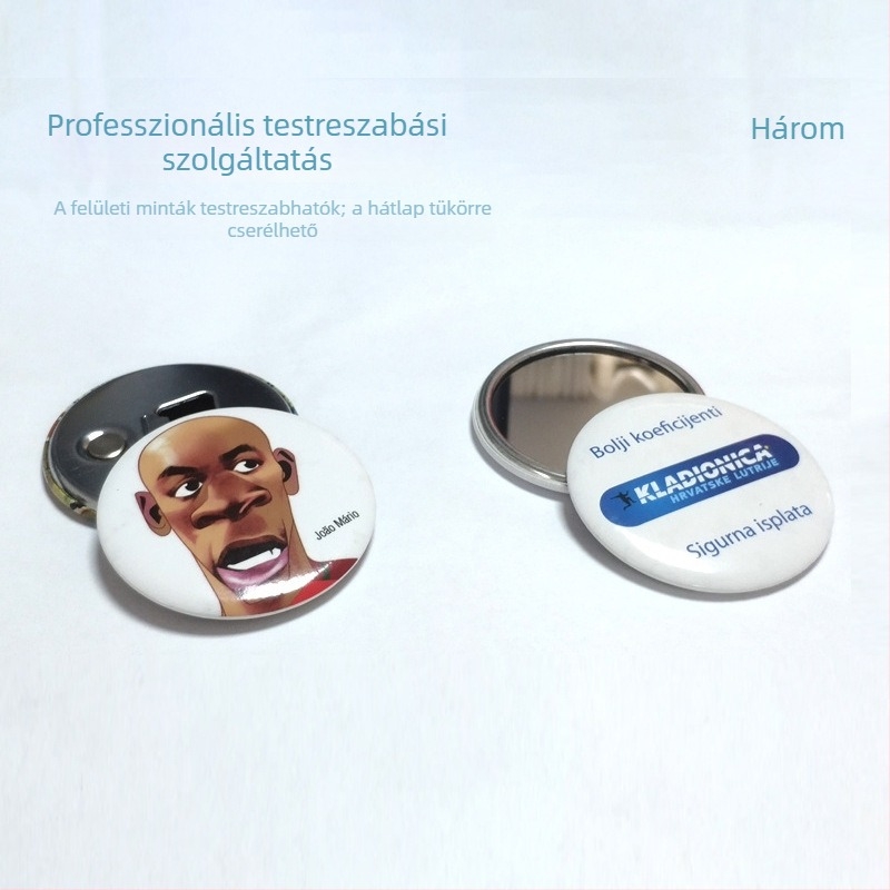 Személyre szabható kerek fém sminktükör, aranyos karikatúrás dizájnnal, mini hordozható tükör, kis ajándék