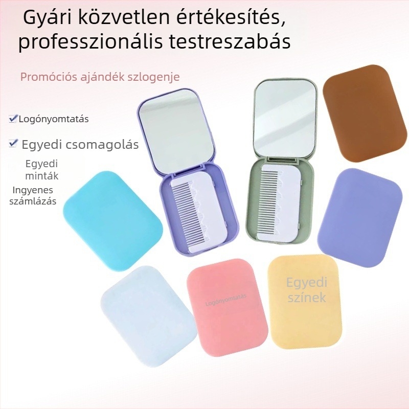 Testreszabható 2 az 1-ben hajtogatható sminktükör, zsebtükör diáknak, pasztell színek, logó nyomtatás lehetséges