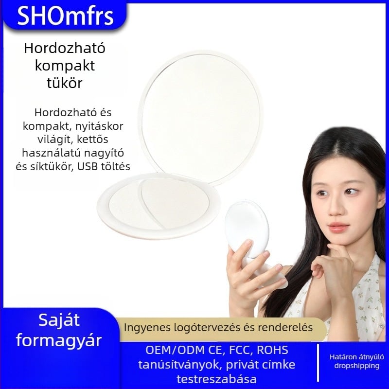 Összecsukható LED sminktükör nagyítással, kompakt és hordozható