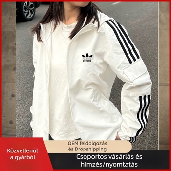 Szélálló sportos dzseki nőknek, laza szabás, álló gallér, lóhere hímzés