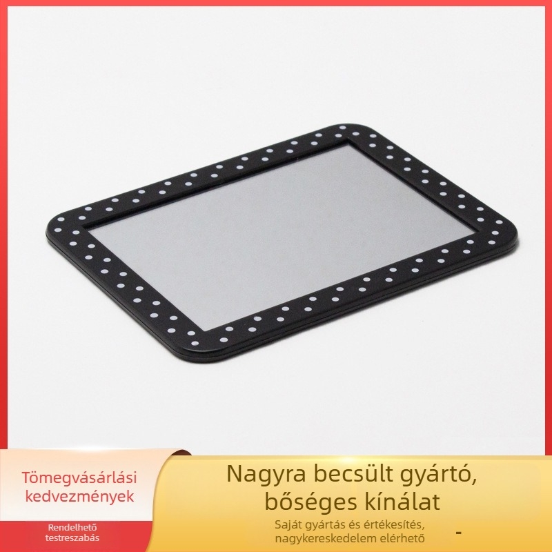 Fürdőszobai téglalap alakú kozmetikai tükör PU kerettel, fehér pöttyös mintával, mágneses funkcióval