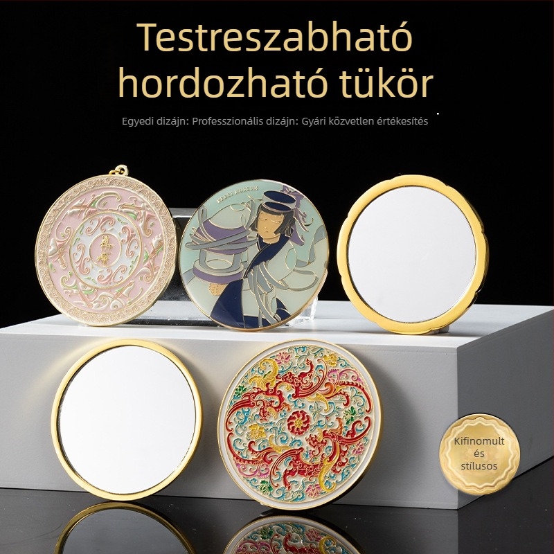 Személyre szabható hordozható egyoldalas tükör, fém sminktükör muzeumi dizájnnal