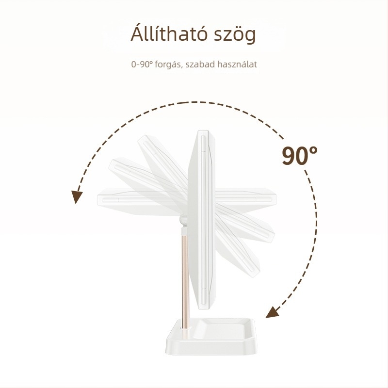 LED hárompaneles sminktükör összecsukható, asztali használatra, világítással