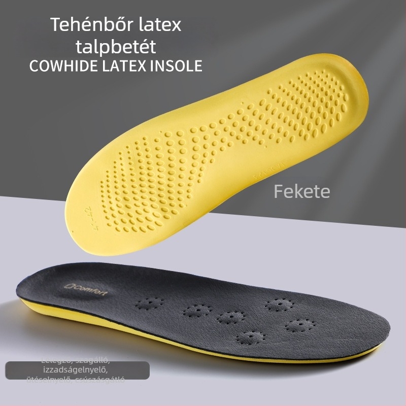Vastagított valódi bőrből készült talpbetét latexszel, hosszú állás közben is kényelmes, nedvszívó, ütéscsillapító, bőrcipőkhöz, uniszex