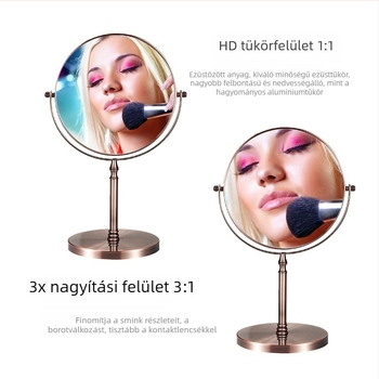 HD európai bronz asztali sminktükör kettős nagyítással
