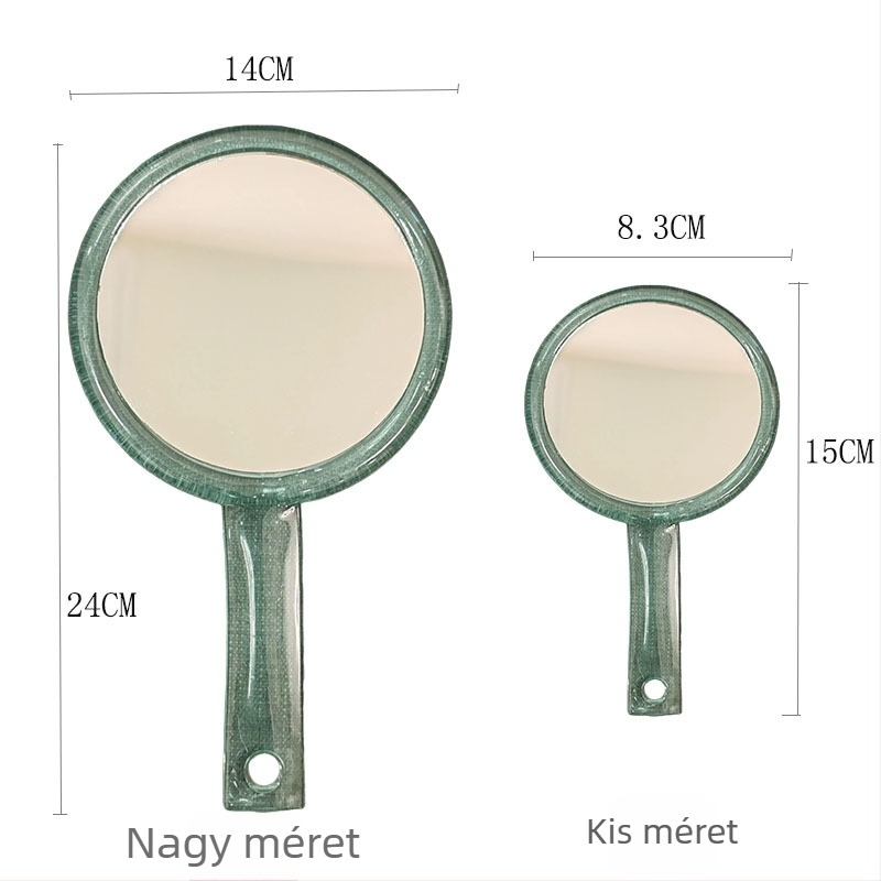 Kétoldalas, átlátszó nagyítóval ellátott kézi asztali tükör, akrilból, kör alakú
