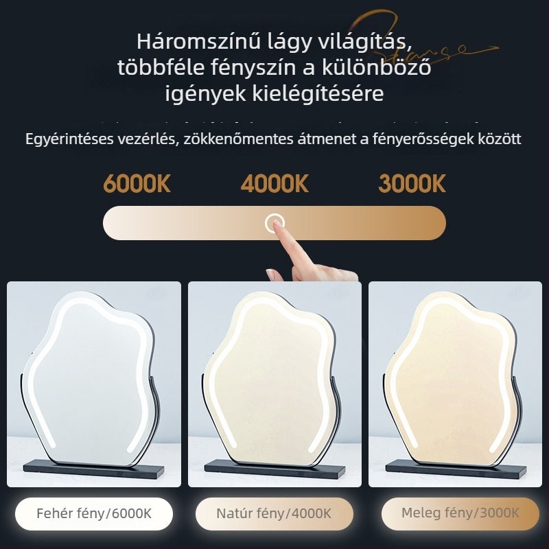 Cloud Mirror LED sminktük anti-fog, asztali sminktükör világítással, feltöltő vagy hálózati áramellátás, méret 45×58 cm
