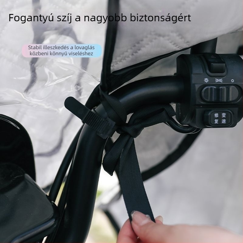 Nyári köpeny-stílusú szélvédő takaró elektromos járművekhez és motorkerékpárokhoz, megnagyobbított és vastagított kivitel, napvédő és extra tároló.