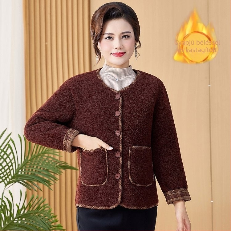 Női velúrkabát fleece béléssel, őszi-téli szezon, idős nőknek