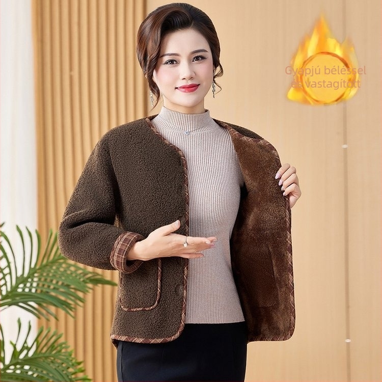 Női velúrkabát fleece béléssel, őszi-téli szezon, idős nőknek