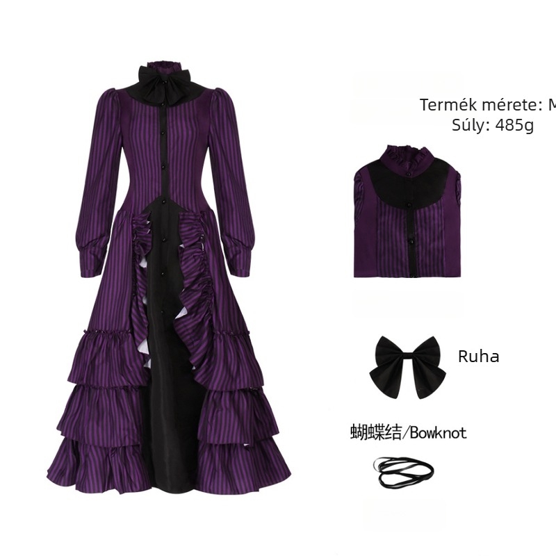 Gótikus középkori retro redőzött ruha anime cosplayhoz