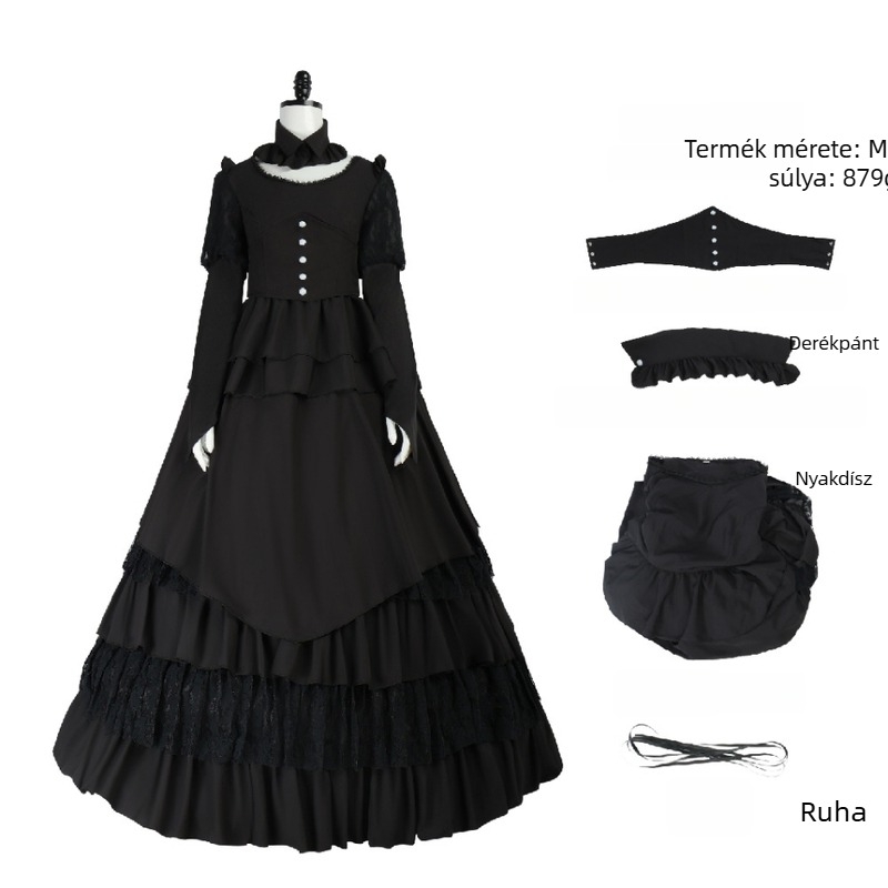 Középkori vintage goth hosszú ruha plusz méretű nőknek – cosplay