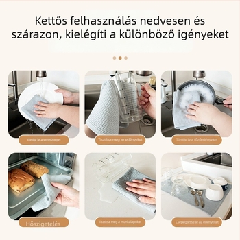Waffel-szövésű konyhai törlőkendő, 100% pamut, egyszínű, multifunkciós