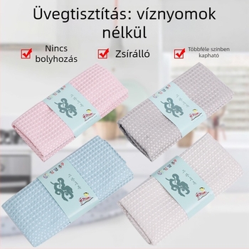 Gofriszövésű tisztító kendő, zsírtalanító mosogatókendő, nedvszívó konyhai dörzspad, nedves-száraz tisztítás üveghez és edényekhez