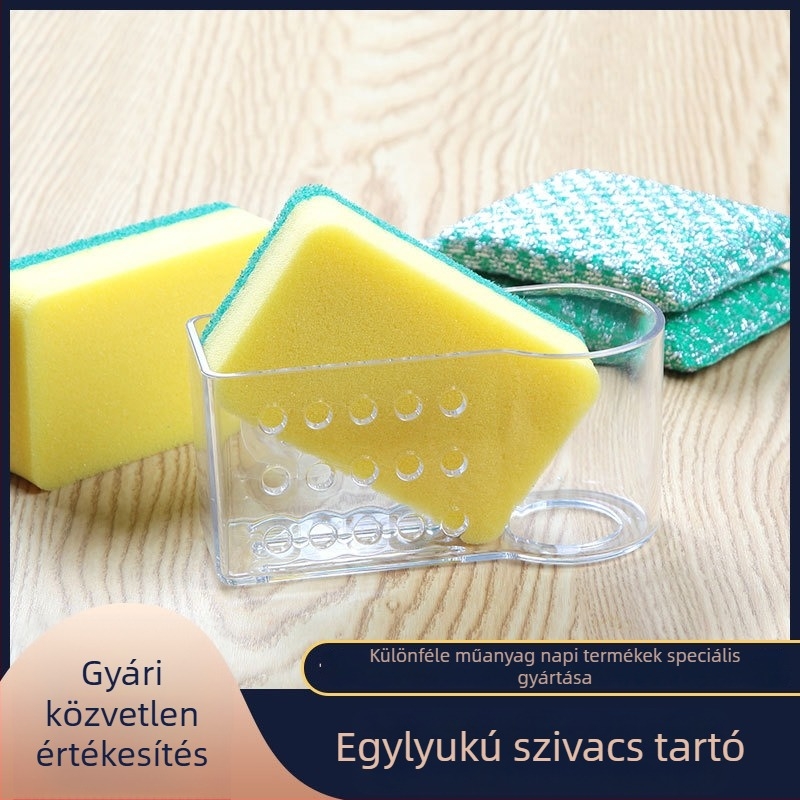 Fali konyhai szivacs- és törlő kendő tárolója, műanyag, ragasztós, fúrás nélküli rögzítés