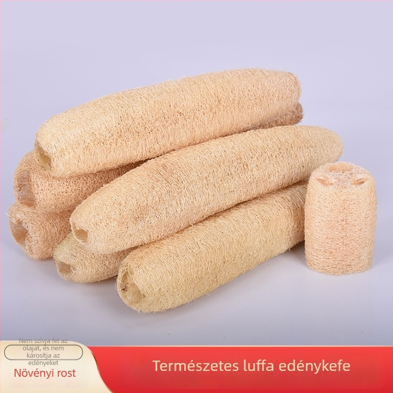 Természetes színű luffa mosogatókendő, egész gyökérrel, konyhai tisztító kendő, többfunkciós, 25–50 cm hosszú, körülbelül 5 cm átmérőjű, kötél nélkül / kötéllel