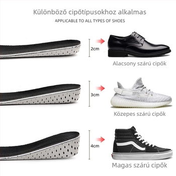 Magasságnövelő talpbetét — láthatatlan belső emelős talpbetét, meleg, teljes hosszúságú, uniszex, 2–4 cm magassággal, illik sportcipőkhöz és hétköznapi lábbelikhez