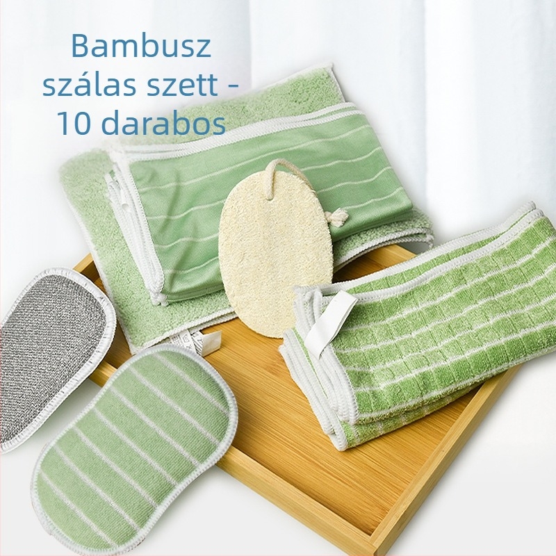 Személyre szabott 10 darabos tisztítókészlet, loofa-szivacs blokkokkal, bambuszrostból készült, konyhához és otthonra