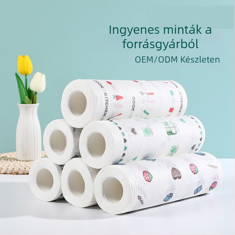 Vastagított konyhai eldobható mosogatókendő tekercs, nyomtatott minta, mosható, nedves és száraz kettős használatra