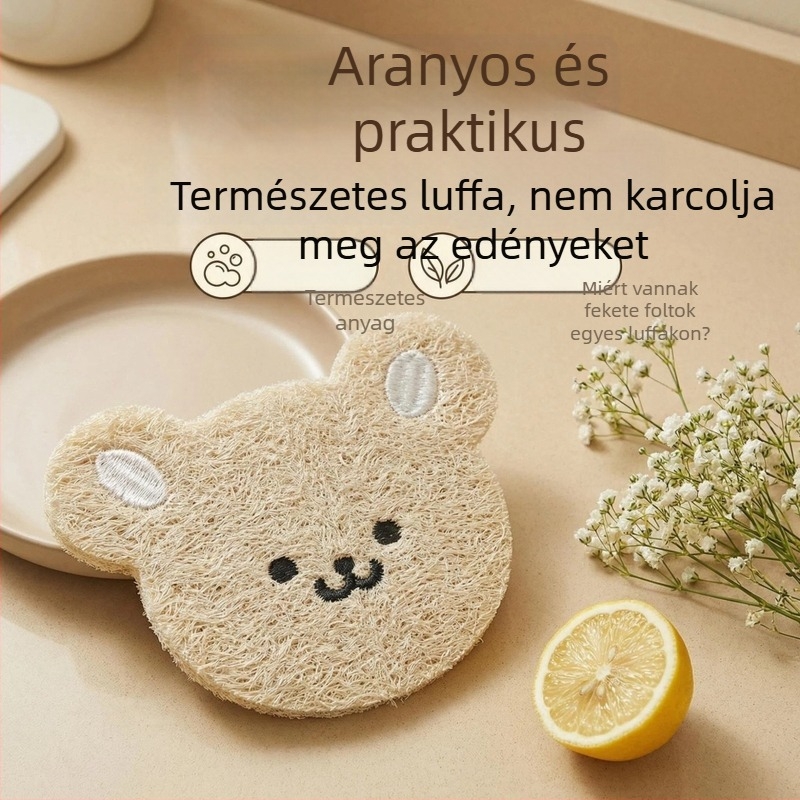 Lufa konyhai törlő, természetes kettőrétegű, tartós, biológiailag lebomló, aranyos medve hímzéssel, háziállatok játék dekorációja