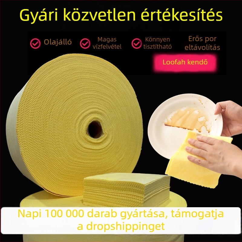 Sárga bambuszrostból készült mosogatókendő luffa textúrával, olajfelszívó, foltmentes, könnyen tisztítható, vastag luffa anyagú
