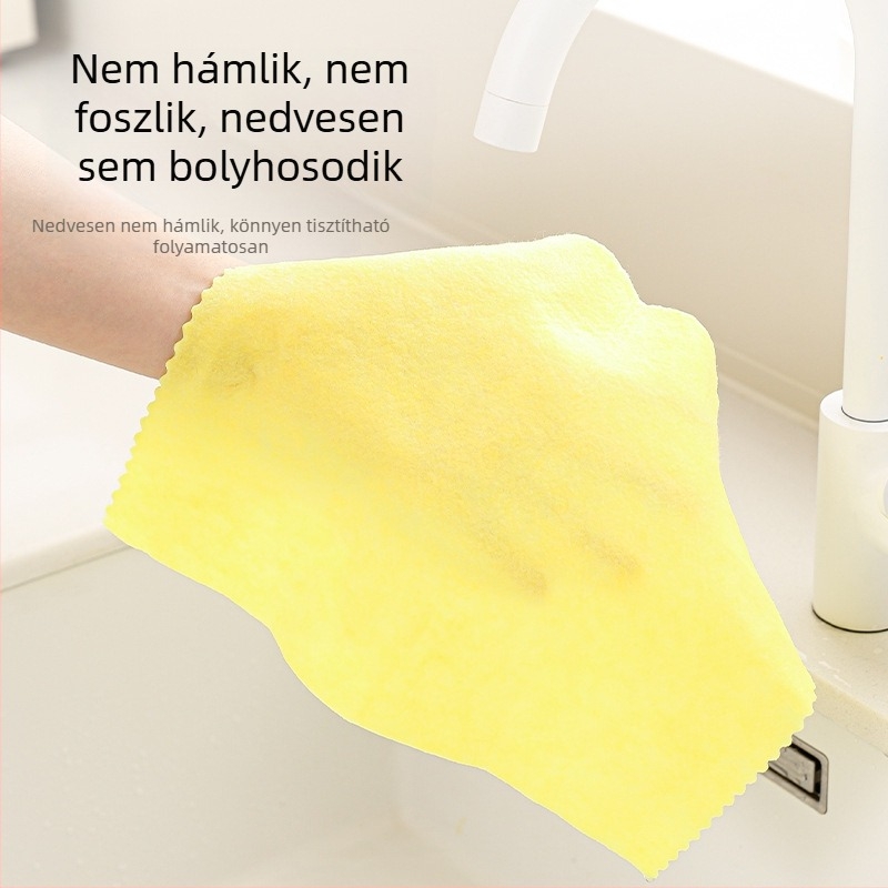 Sárga bambuszrostból készült mosogatókendő luffa textúrával, olajfelszívó, foltmentes, könnyen tisztítható, vastag luffa anyagú