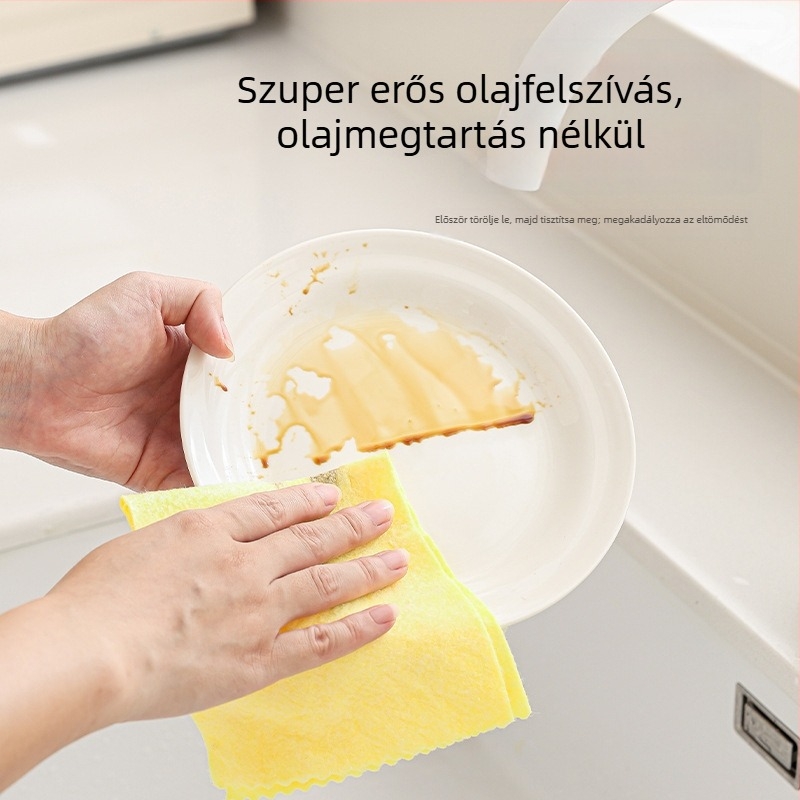 Sárga bambuszrostból készült mosogatókendő luffa textúrával, olajfelszívó, foltmentes, könnyen tisztítható, vastag luffa anyagú