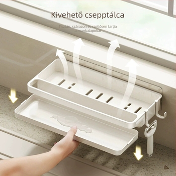 Minimalista konyhai leeresztő polc törölközők tárolására, falra szerelhető, fúrás nélkül