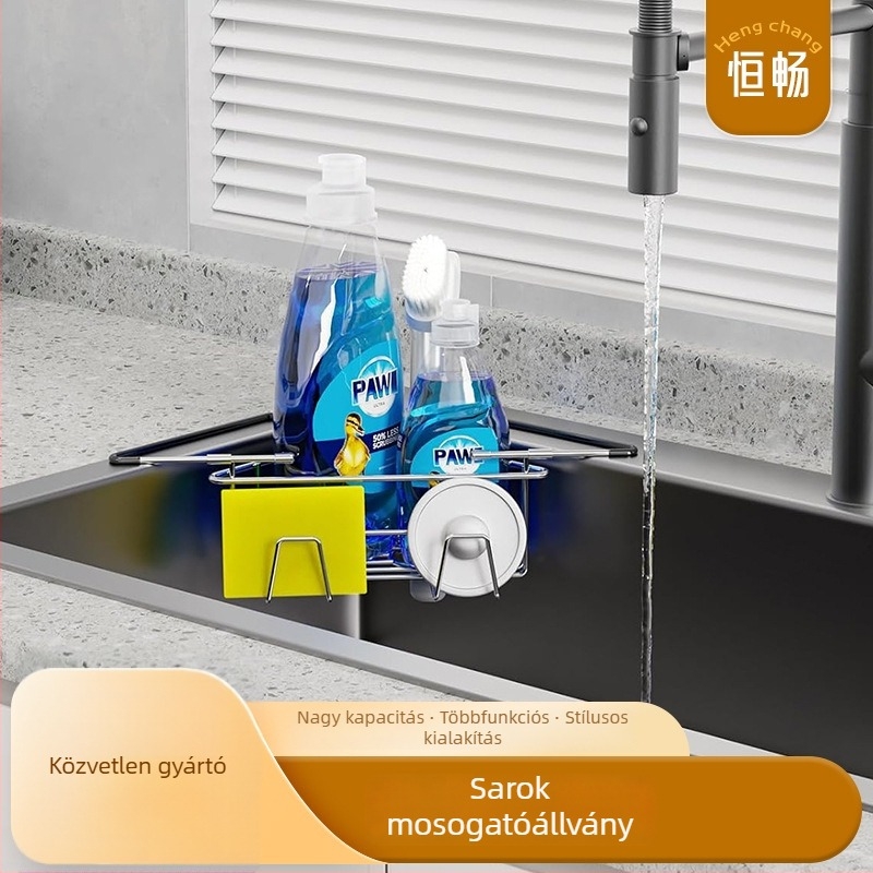 Európai stílusú mosogatóhoz való állvány, fúrás nélkül, rongyok és szivacsok tárolója, minimalist dizájn