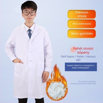 Uniszex fehér orvosi köntös hosszú és rövid ujjú, orvosok, ápolók és gyógyszerészek számára, klinikai/laboratóriumi viselet, fleece bélés.