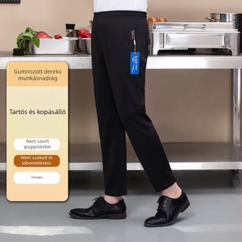 Fekete uniszex szakács munkanadrág, egyenes szabású, elasztikus derékkal