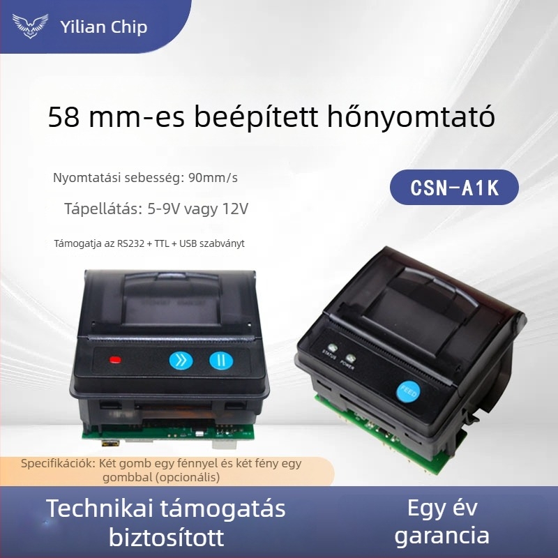 CSN-A1K Mikro nyugta nyomtató — Termális nyomtatás, 48 mm nyomtatási szélesség, USB, RS232 és TTL interfészek, beépített panel