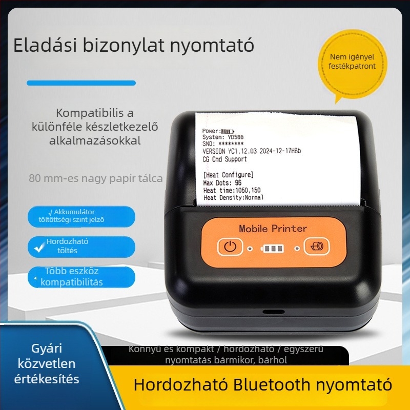 80 mm-es Bluetooth termikus nyomtató, hordozható nyugta nyomtató