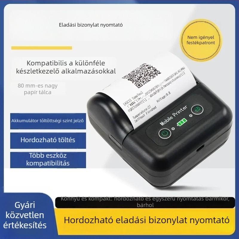 80 mm-es Bluetooth termikus nyomtató, hordozható nyugta nyomtató