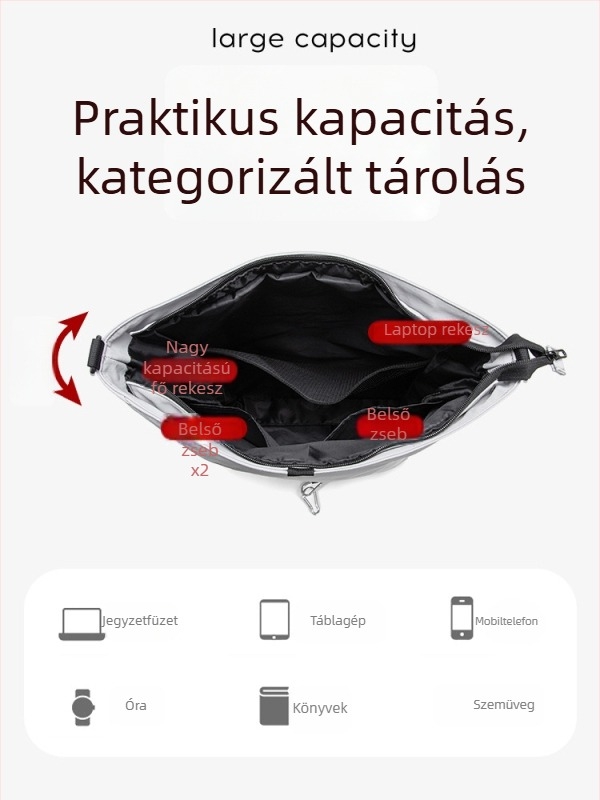 Nagy kapacitású vízálló oldaltáska mindennapi használatra, sokfunkciós, 15 hüvelykes laptophoz, uniszex, nylon anyagú