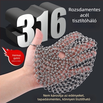 316-os rozsdamentes acél háromgyűrűs serpenyőtisztító háló