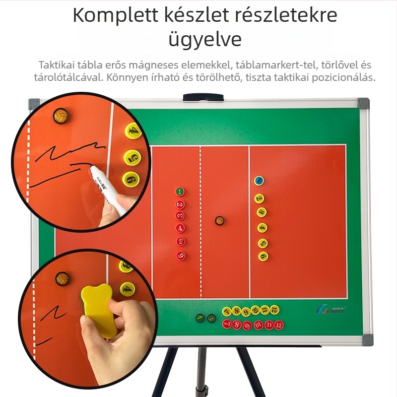 Állványos röplabda taktikai tábla, kétoldalas írható és törölhető mágneses fehér tábla, összecsukható és hordozható
