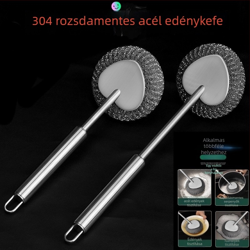 Rozsdamentes acél fazék tisztító kefe és tisztító golyó konyhai használatra