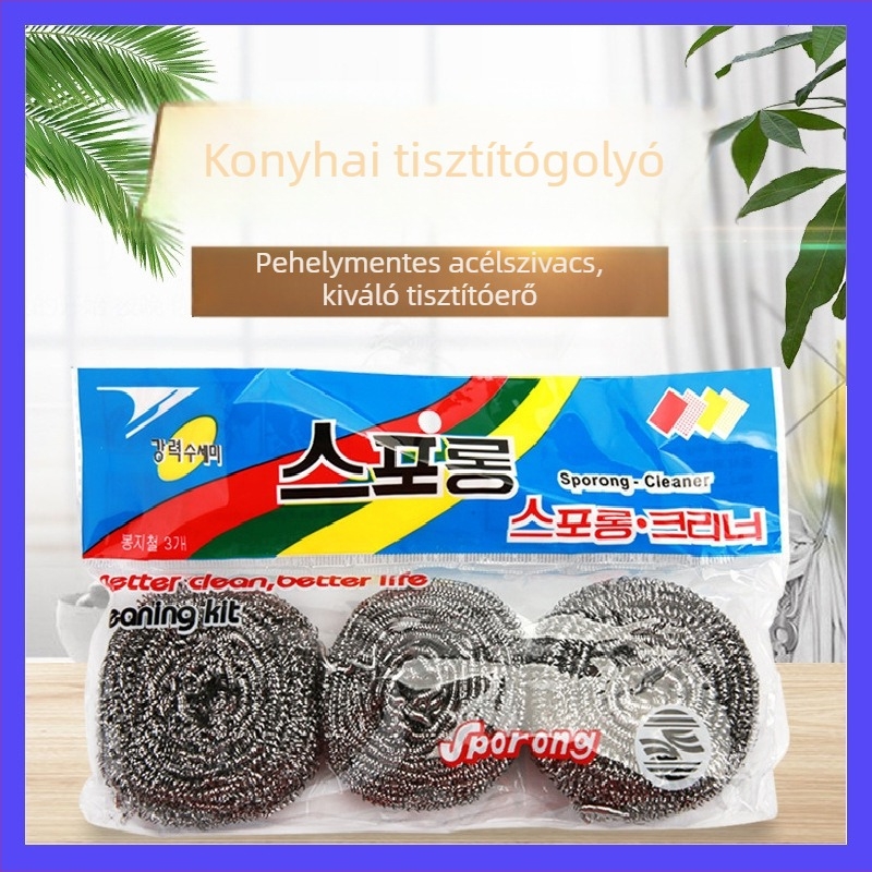 3 darab rozsdamentes acél tisztító gömbök edényekhez, szálmentes