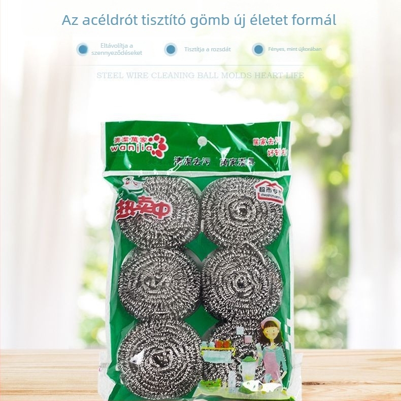 Rozsdamentes acélból készült, fogantyús tisztító drótgolyó edényekhez, nagy méret, szálak nem esnek le