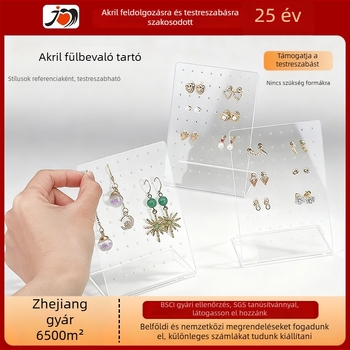 Akril L alakú ékszerkiállító állvány fülbevaló és nyaklánc tárolóval