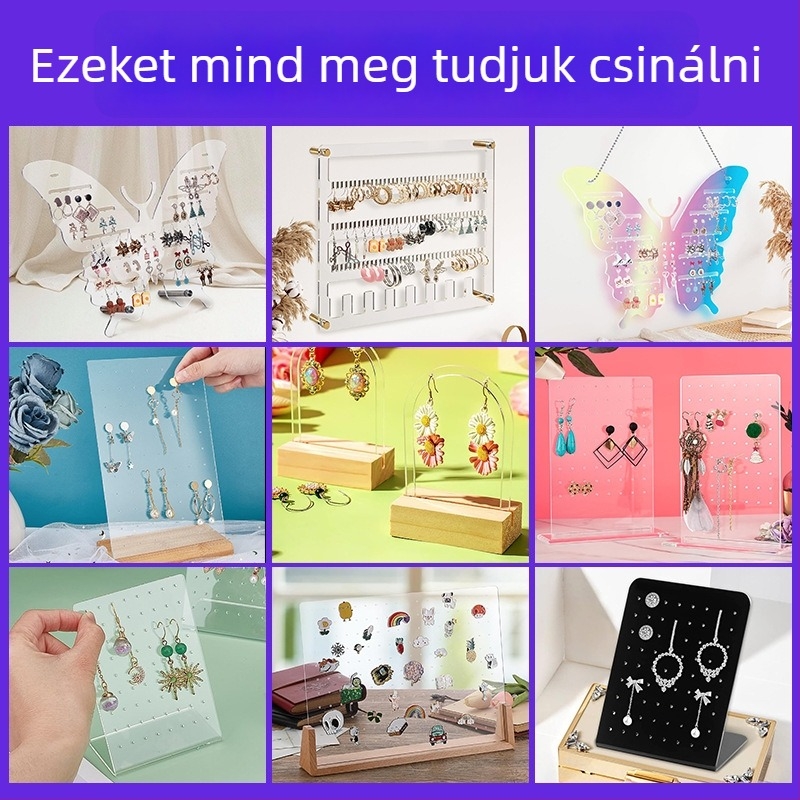 Akril L alakú ékszerkiállító állvány fülbevaló és nyaklánc tárolóval